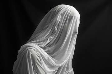 This adorable vector 3D illustration mockup and rendering features a lovable ghost, wearing a white sheet and exuding joy with its happy expression.