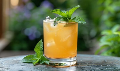 A refreshing summer drink with a mint garnish