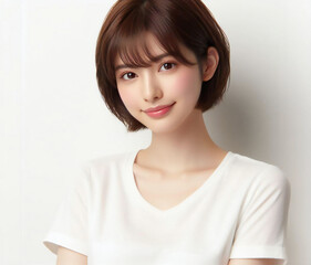 Fototapeta premium 白いTシャツの美女