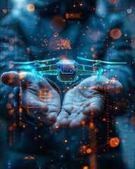 digital spy drone on cyber background