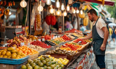 Obraz premium A colorful summer market with food stalls