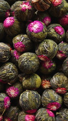 Flowering Tea Balls Close-Up Colorful Detailed Photo
