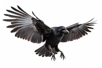 Flying crow animal bird white background.