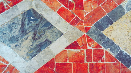 Red Grey Marble Tile Pattern Close Up Photo