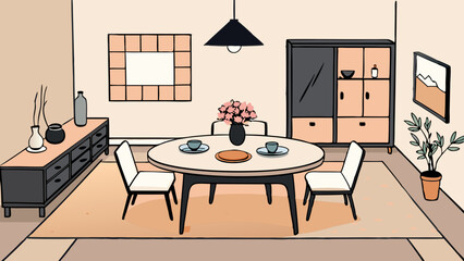 Fototapeta premium Modern Dining Room Interior with Elegant Furniture and Decor