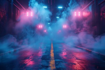 Neon-lit Empty Street at Night Animated by Generative AI