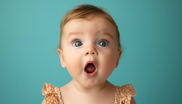 Shocked baby, teal background