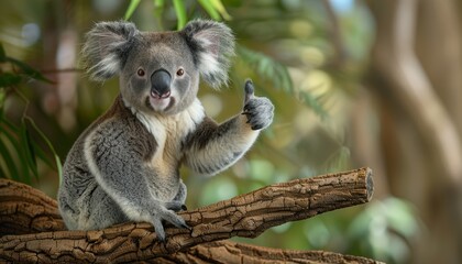 Obraz premium Cute and Friendly Koala Making a Thumbs Up Gesture in the Forest