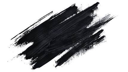 A black brush stroke on a white background. The brush stroke is thick and dark, and it is a part of a larger piece of artwork