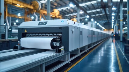 A digital printing factory with a modern minimalistic inkjet printer colored in white. Generative AI.