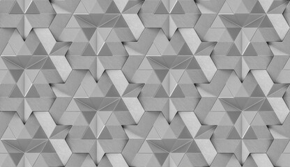 Seamless geometric illustration of silver stars and shapes