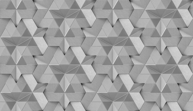 Seamless geometric illustration of silver stars and shapes