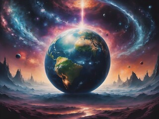 Obraz premium Generative AI. In the vastness of space, there are so many beautiful planets and stars with so many interesting colors.