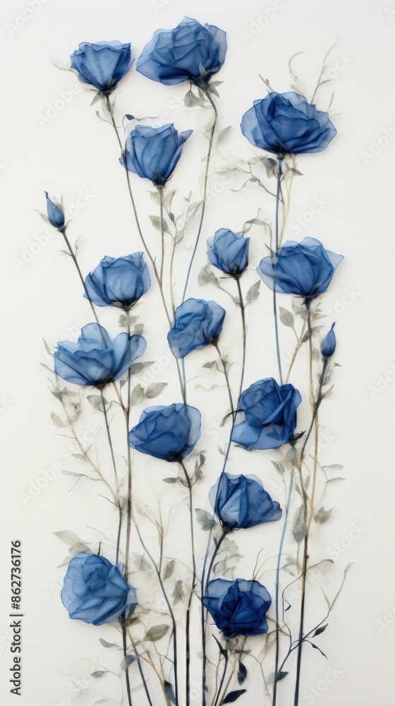 Wall mural Pressed blue rose flowers plant petal art.