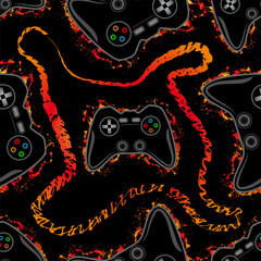 abstract pattern with joystick with fire on a black background © Vitalii_ART
