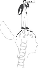 Businessman with spyglass on a brain