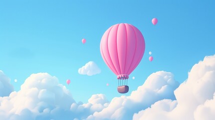 Naklejka premium 3D pink cartoon hot air balloon