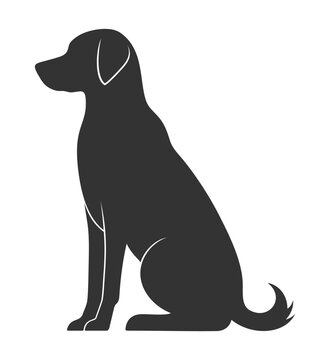 recommend clip art: Black silhouette of a sitting dog, profile view. Flat vector illustration