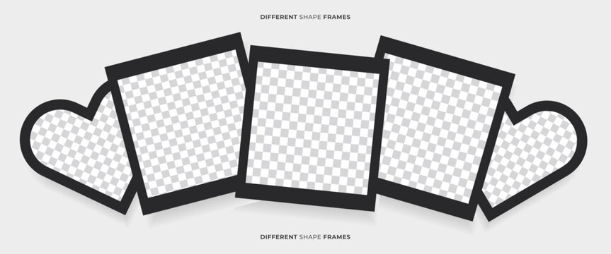 Polaroid photo frame mockups. Vector design collage set. Realistic shape frames for your album. Vintage black photo card collection on grey background.