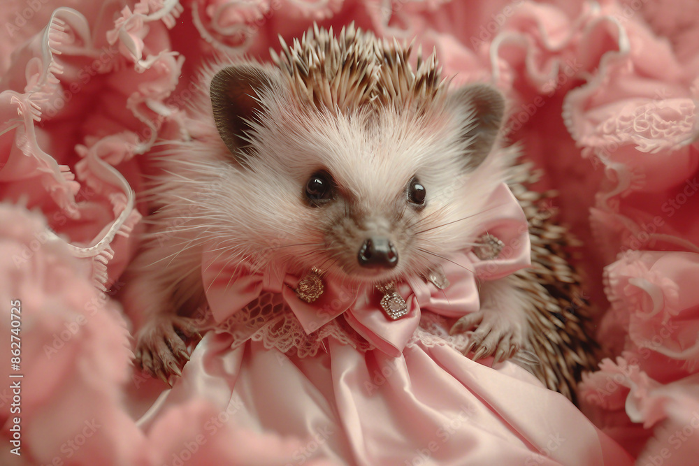 Sticker generative with ai image of small beautiful hedgehog wear pink dress - Stickers