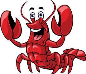 Cute lobster cartoon vector illustration isolated on white background for logo, icon