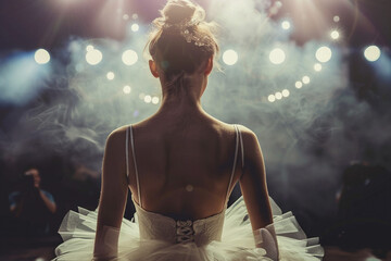 Generative AI picture of beautiful charming ballet dancer ballerina in stage ballroom gown