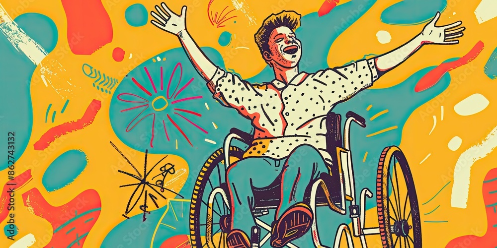 Wall mural Colorful Illustration of Man in Wheelchair