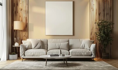 Elegant living room with a blank canvas on the wall