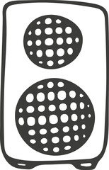 Hand drawn music speaker icon. Vector illustration, doodle style.
