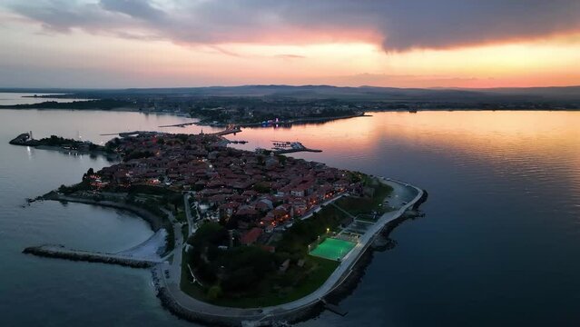 Aerial view of town of Nessebar, Sunny Beach area of Bulgaria.