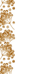 Rowan berries. Monochrome pattern. Invitation card and background template. Sepia watercolor illustration.