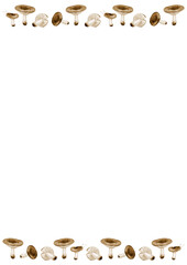 Sepia Mushrooms. Monochrome pattern. Invitation card and background template. Watercolor illustration.