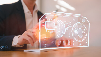 Medical technology, Medical research and development innovation technology to improve patient health, doctor use AI robots for diagnosis, care, and increasing accuracy patient treatment in future