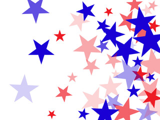  backdrop Vector Illustration, Blue and Red 4th of July Stars sparkles isolated on white.