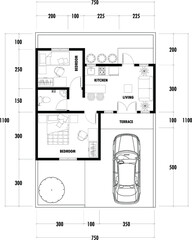 Architecture plan with furniture. home floor plan, isolated on white background, stock illustration.
