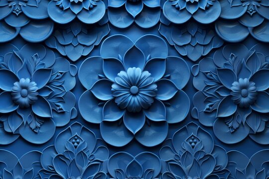 Diwali Festival Wallpaper with blue 3D ornate pattern. Deepavali or Dipavali Indian festival of lights, background