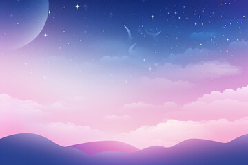 beautiful Northern lights sky, Aurora borealis, psychedelic Gradient landscape with hills, soft colors, blue, pink, violet