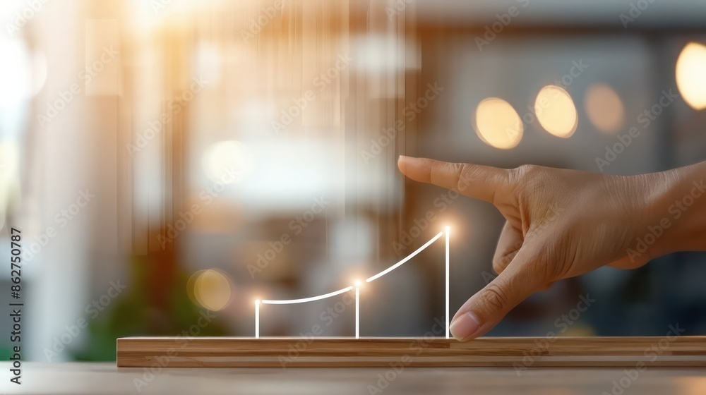 Aufkleber A hand pointing at a graph with three lines, indicating a growth or progression. Concept of importance and direction, as if the hand is guiding the viewer towards a specific goal or outcome