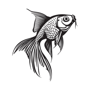 black and white goldfish swimming clip art preview