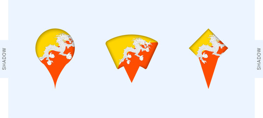 Bhutan Map Markers Set. Perfect for projects related to Bhutan, travel, geography, and international representation.