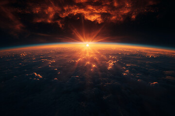 Space Exploration Funding: Investment in space exploration and research.The sun is rising above the planet in the vastness of space