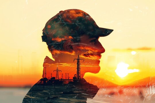 Climate change constraction background outdoors sunset sky.