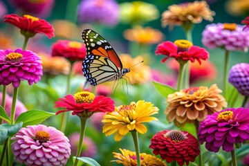 Obraz premium Butterfly Resting on Vibrant Zinnia Flower in Garden
