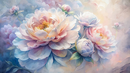 Graceful peony flower watercolor background