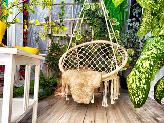 wicker chair in the garden