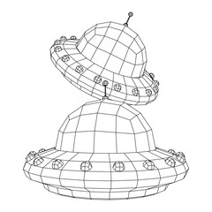 UFO vehicle unidentified flying saucer alien ship. Wireframe low poly mesh vector illustration