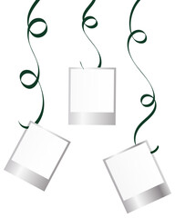Set of Silver Photo Frames on a Green Tapes, Collage, Template, Vector Illustration