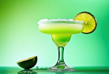 refreshing frozen margarita salt rim lime wedge display, drink, icy, chilled, cocktail, citrus, alcoholic, beverage, frosty, glass, garnish, presentation