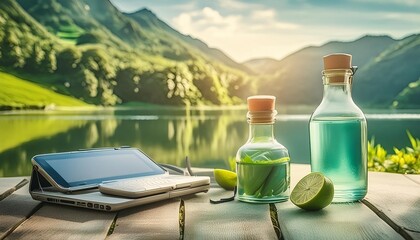 Obraz premium Digital detox concept with unplugged devices and relaxation symbols.