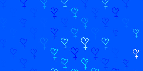 Light BLUE vector backdrop with women power symbols.